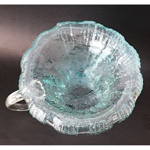 MCM Mid Century Scandinavian Art Glass Carafe Pitcher Aqua Blue Applied Handle - Picture 4 of 6